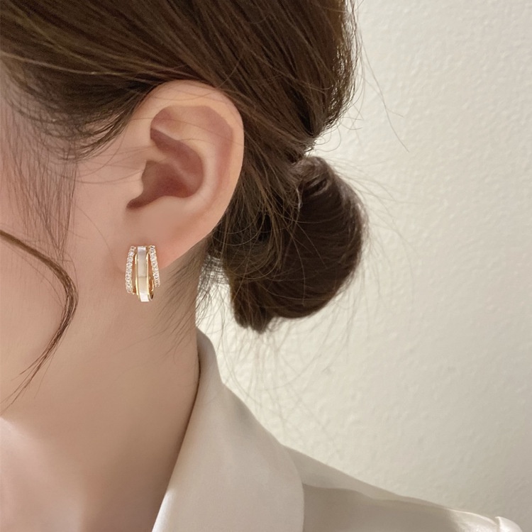 1 Đôi Bông Tai Mạ Bạc 925 Đính Đá Opal Hình Học Dành Cho Nữ