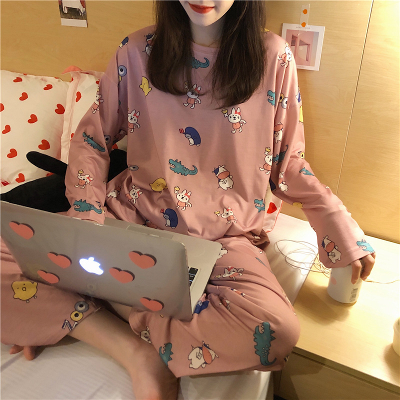 Bộ Đồ Ngủ Tay Dài Vải Lụa Thiết Kế Xinh Xắn Cho Nữ đồ ngủ pyjamas pijama nam nữ mùa đông tay dài lụa satin dễ thương bigsize đồ mặc nhà cao cấp