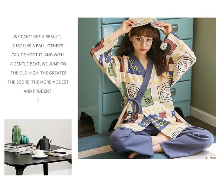 Bộ Đồ Ngủ Kiểu Kimono Nhật Bản Dễ Thương Thời Trang Xuân Thu Cho Nữ