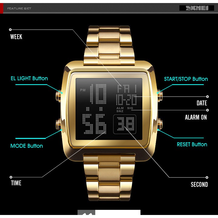Đồng Hồ Điện Tử SKMEI 1369 Màn Hình LED Chống Nước Sang Trọng Cho Nam | BigBuy360 - bigbuy360.vn