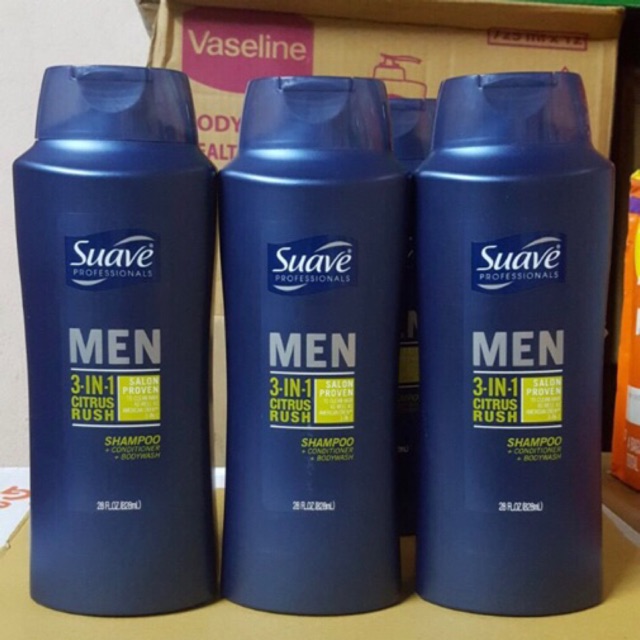 Dầu tắm, gội, xả Suave Men 3 in 1 - 828ml của mỹ