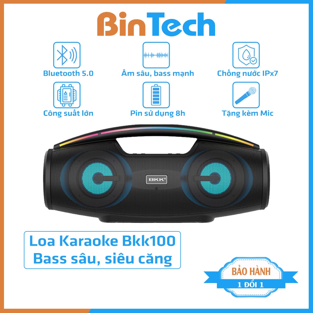 [Mã ELHACE giảm 4% đơn 300K] Loa bluetooth karaoke có mic BKK100 cao cấp, giá rẻ,công nghệ blutooth 5.0 BINTECH