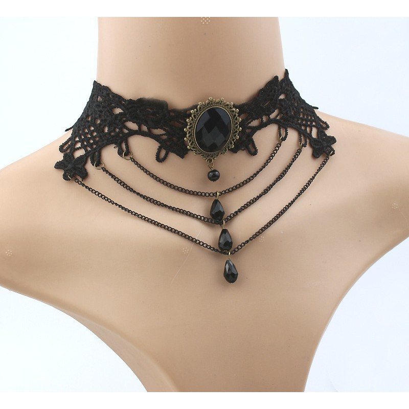 Vòng cổ choker 4 tầng đính ngọc trai cực đẹp DUCK29