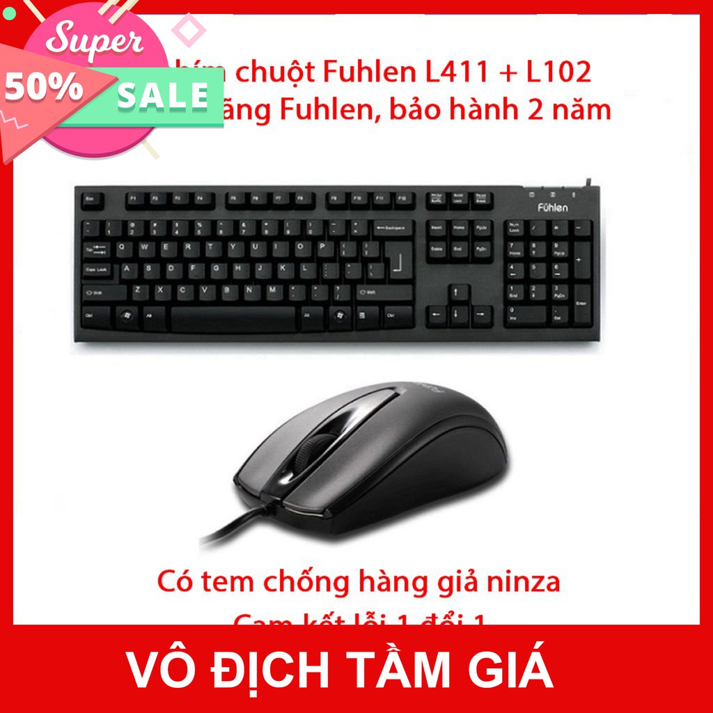 Bộ chuột và bàn phím có dây Fuhlen L411 + L102 - Tem Ninza chính hãng - BH 24 tháng
