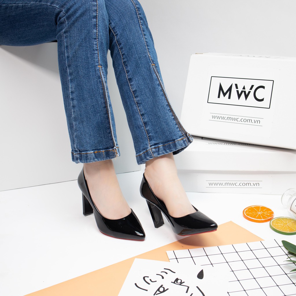 Giày Cao Gót MWC Đế Dẹt 9CM Bít Mũi Da Bóng Siêu Sang NUCG - 3850