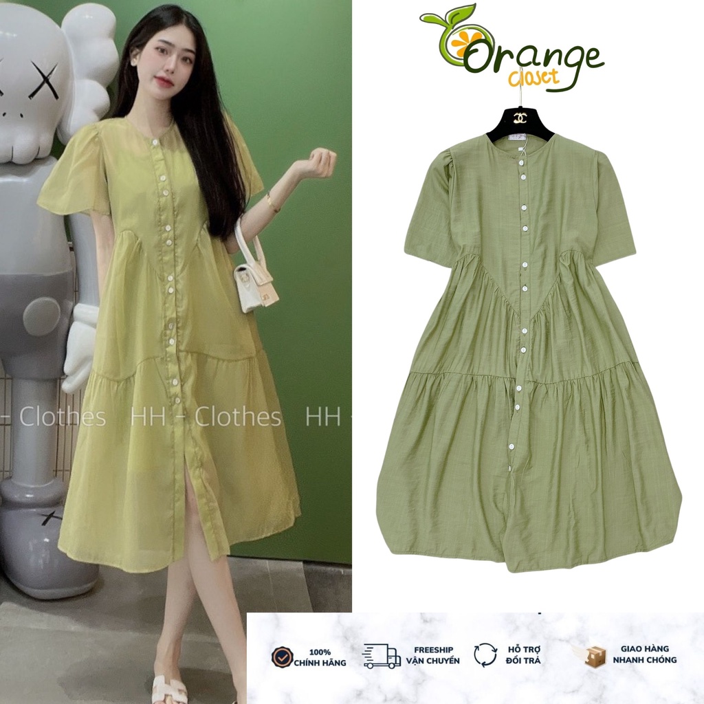 Đầm Xuông Hàng Nút Hottrend Vải Xô Đũi Cao cấp Orange Closet D27401