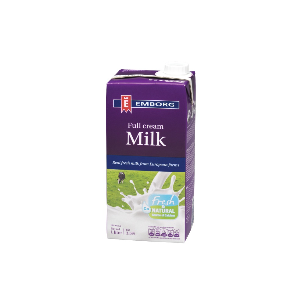 Lốc 6 hộp sữa tươi tiệt trùng nguyên kem hiệu Emborg 1L (Full cream milk 3,5%)