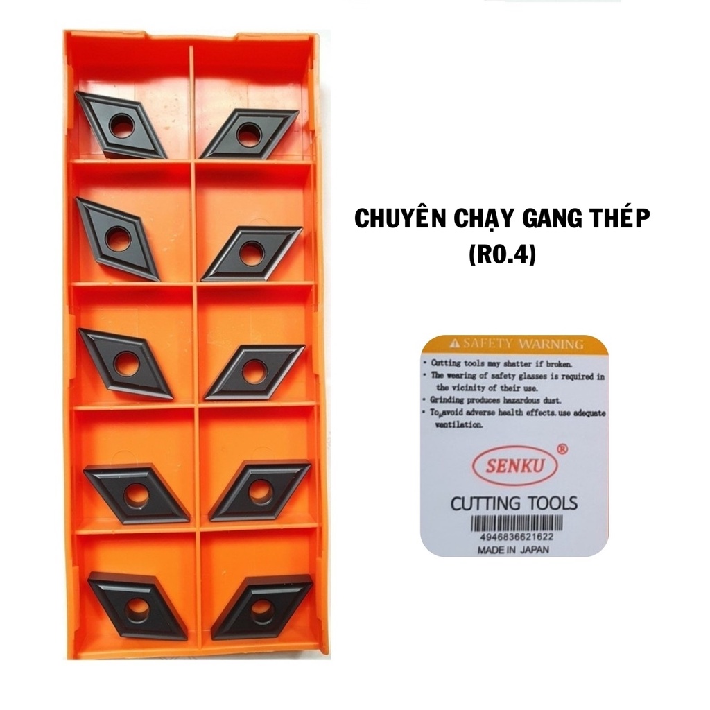 Mảnh chíp tiện DN15/DNMG15 cao cấp Nhật Bản góc mũi R0.2 R0.4 R0.8 chạy gang, thép, inox, nhôm