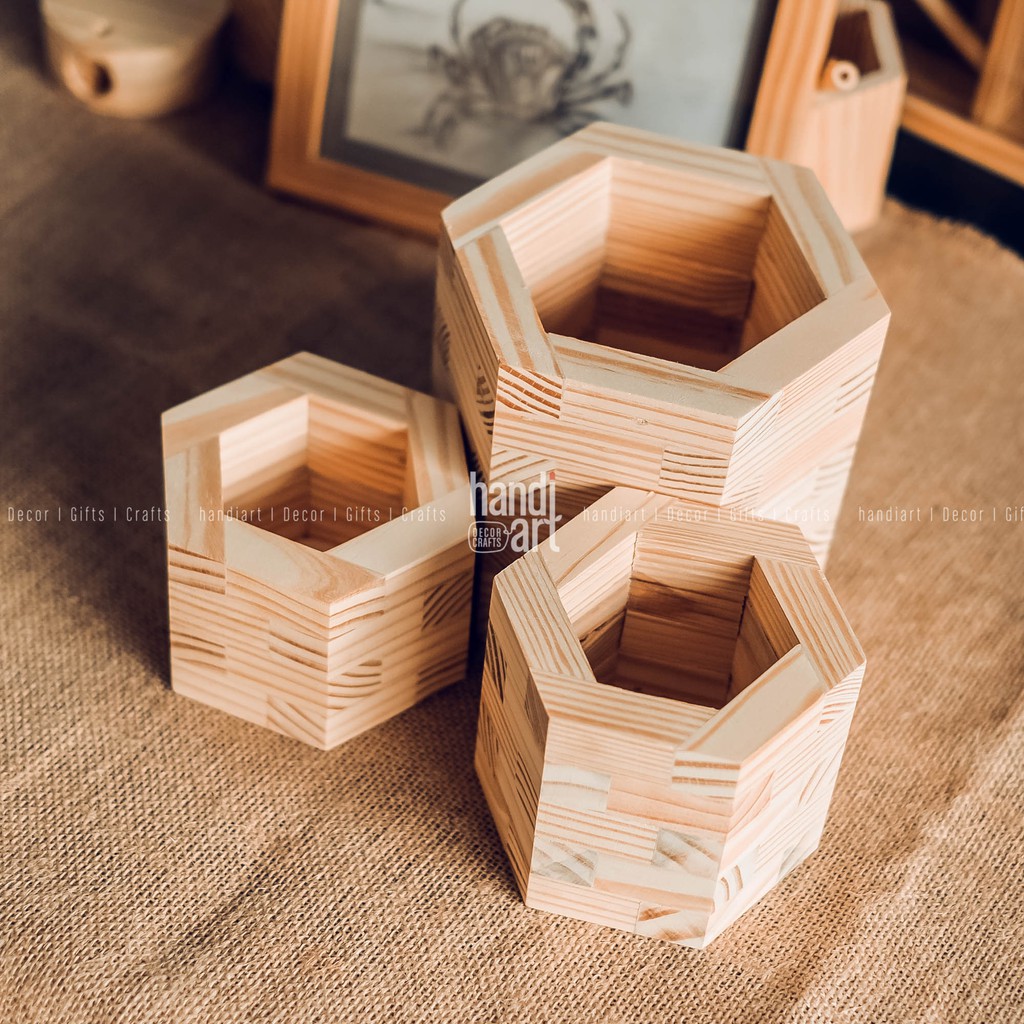 Chậu gỗ ghép khối - Lọ hoa gỗ - wooden pots