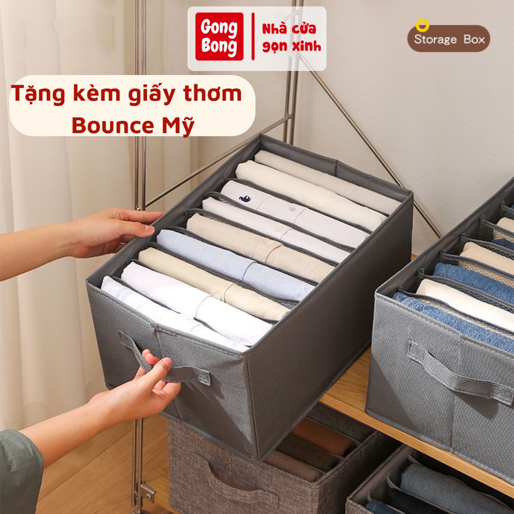 Hộp vải đựng quần áo đồ lót chia 9 ngăn có nắp sắp xếp tủ quần áo gọn gàng chất vải bền thơm nhẹ