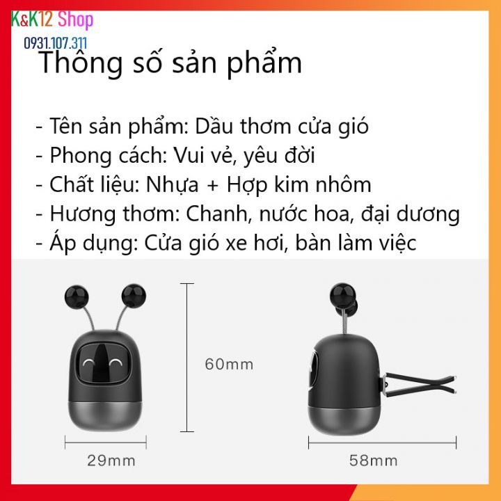 [ Độc quyền] Nước hoa xe hơi, Robot trang trí khử mùi kéo dài hương thơm dịu dàng, sản phẩm nội thất xe hơi thương hiệu.