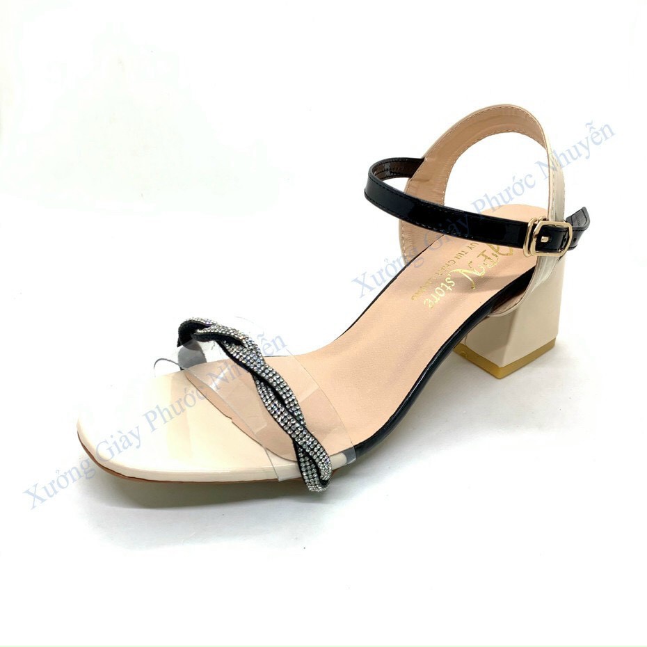 Giày sandal cao gót vuông 5p quai trong kết xoàn xoắn