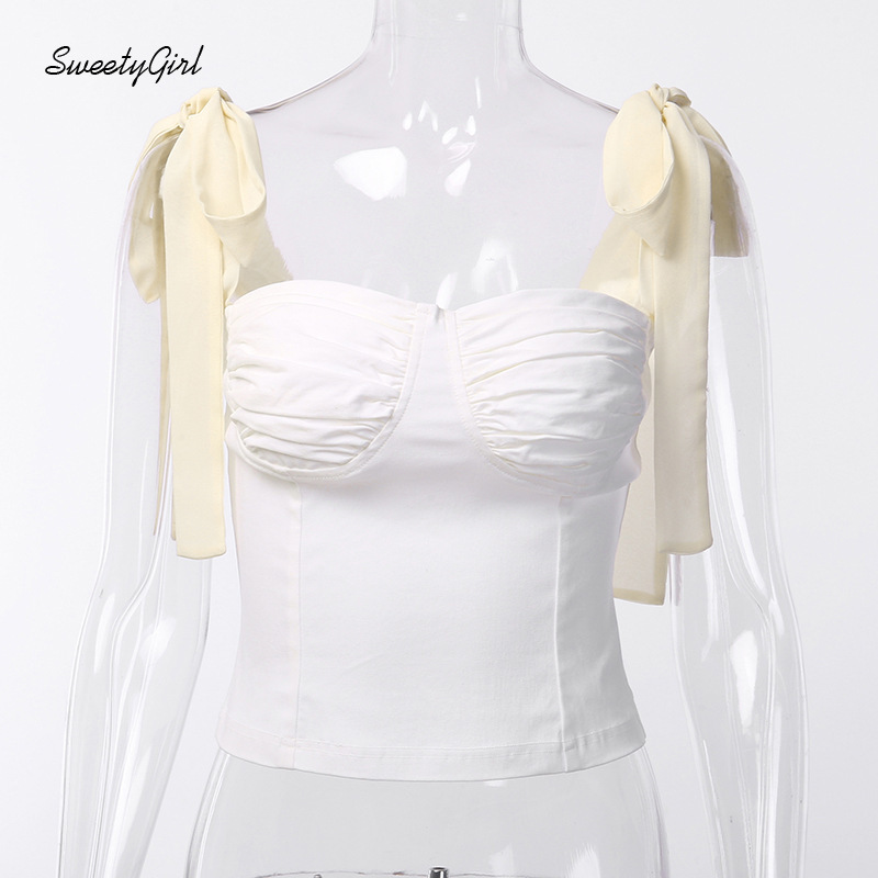 Áo tanktop hai dây thắt nơ thời trang dễ phối không tay dáng ôm màu trơn dành cho nữ