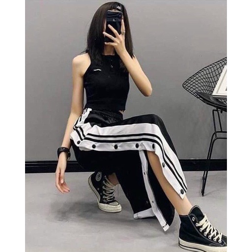 QUẦN DÀI UNISEX 16 NÚT PHỐI SỌC VIỀN TRẮNG ỐNG RỘNG CỰC CÁ TÍNH TRẺ TRUNG