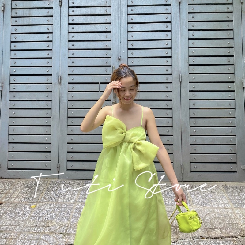 Đầm 2 dây nơ ngực SUNNY DRESS xanh cốm