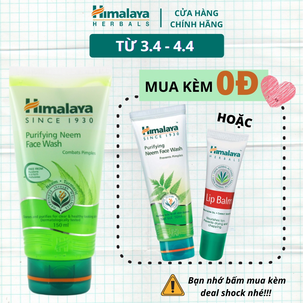 [Mã FMCGMALL -8% đơn 250K] Sữa rửa mặt giảm mụn mờ thâm và sạch dầu thừa Himalaya Purifying Neem Face Wash 150ml