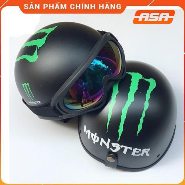 Mũ Bảo Hiểm Teem Monster, Nón Bảo Hiểm Đi Phượt Nửa Đầu Kèm Kính UV 400 - ASA HELMETS