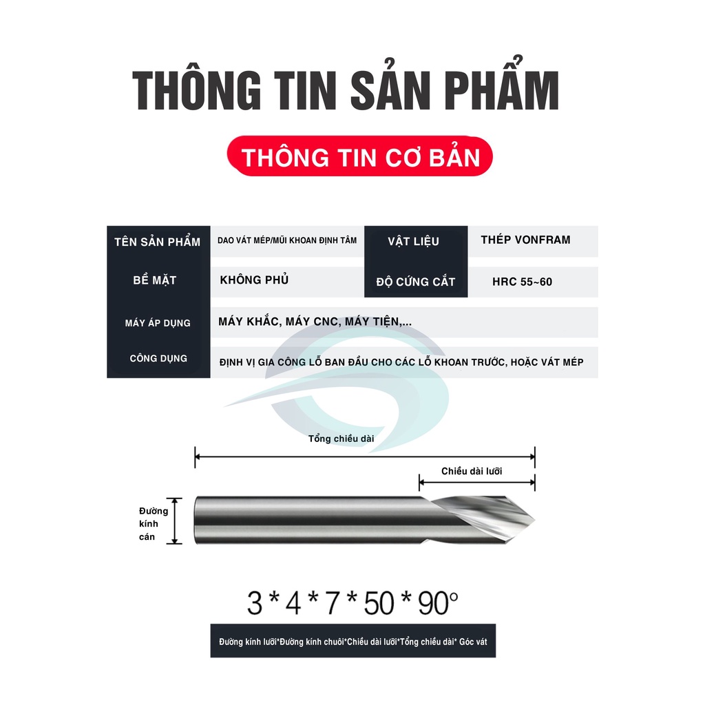 [D8-D12] Dao phay vát mép 90 độ gia công nhôm, thép