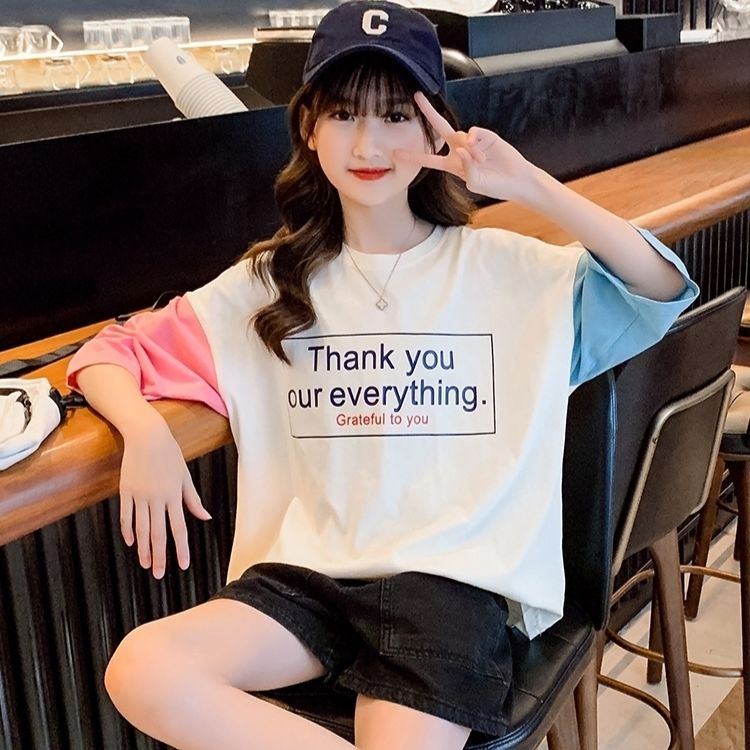 Áo Thun Cotton Trơn Dáng Rộng Tay Nửa Thời Trang Mùa Hè Dành Cho Bé Gái 2022