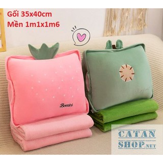 GỐI MỀN 3in1 Gối mền TRÁI CÂY VUÔNG siêu cute, nỉ nhung siêu mịn, chăn gối văn phòng, gấu bông kèm mền GM73-TraiCayVuong