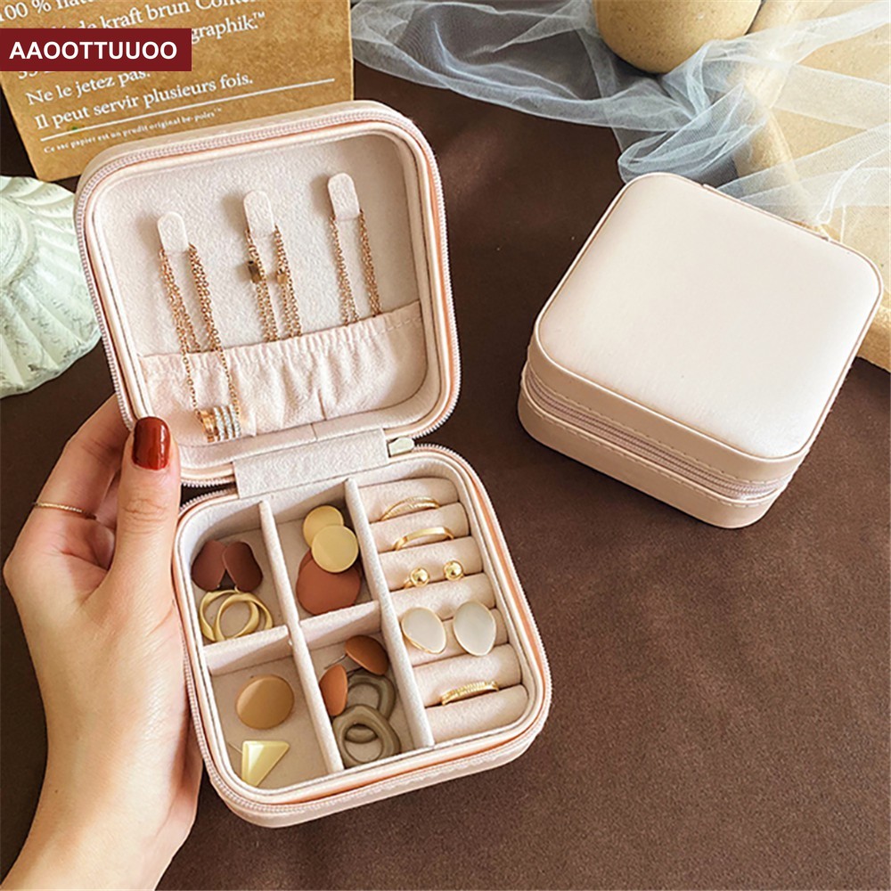 Jewellery Storage Box Double Layer PU Mini Portable Earrings Necklace Ring Jewelry Box