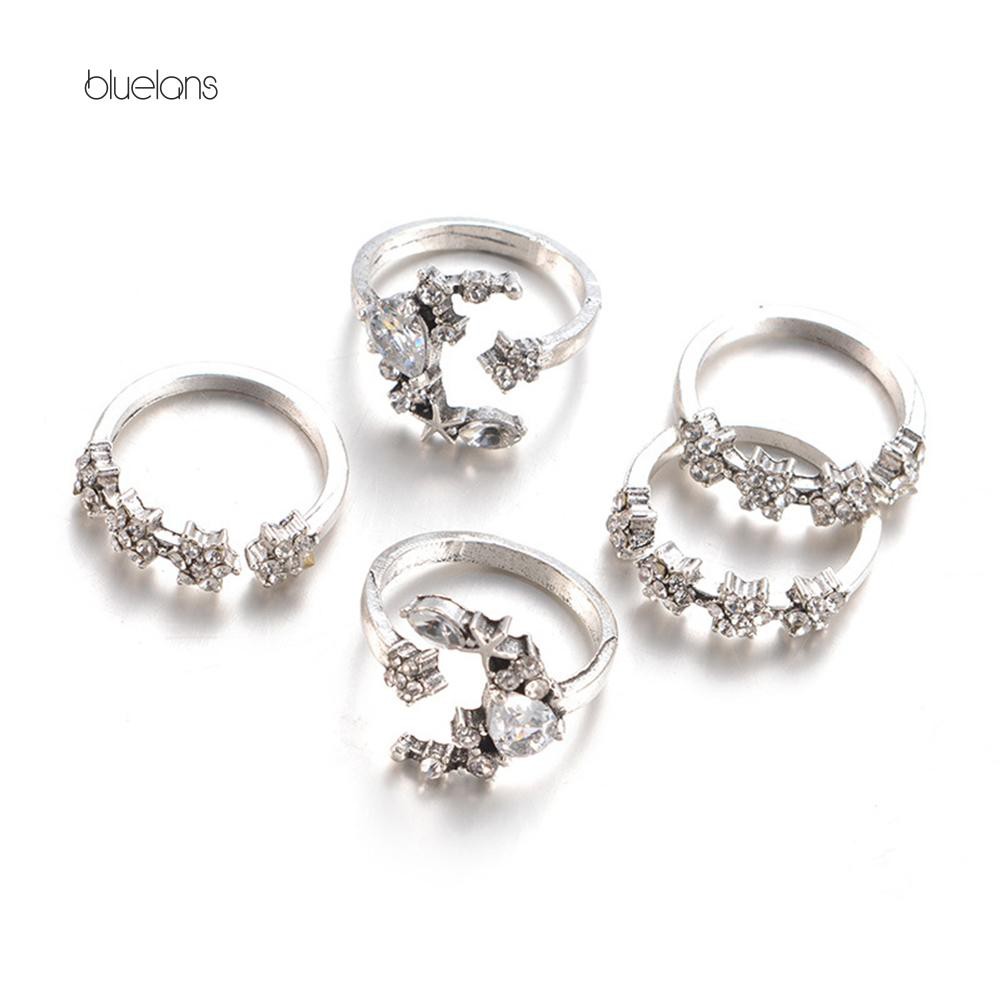 Set 5 Nhẫn Thời Trang Hình Trăng Sao Có Đính Đá Nhân Tạo Đẹp Mắt Cho Nữ