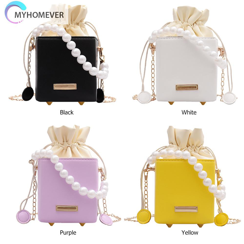 Túi Xách Dây Rút Da Pu Đính Hạt Ngọc Trai Cho Nữ