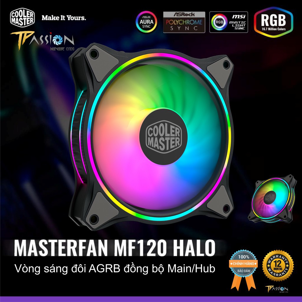 Quạt tản nhiệt case máy tính Cooler Master MASTERFAN MF120 HALO ARGB - MFL-B2DN-18NPA-R1 I Fan Case CoolerMaster Halo 12