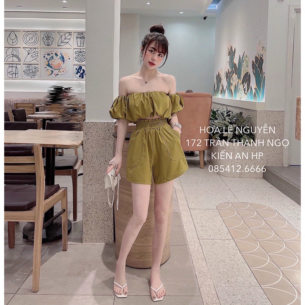 [Miễn phí ship 2022] Sét trể vai umi bèo, sét bộ đồ nữ áo trể vai mix quần đùi nữ siêu xinh