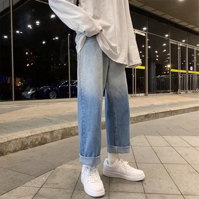 [PHỐI MÀU ĐỈNH CAO-CÓ BIG SIZE] Quần bò jeans ống rộng Ombre xanh dương và đen xám Ulzzang unisex siêu đẹp - siêu chất