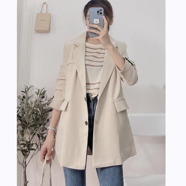 Áo blazer phom rộng be nâu (2 lớp) hàng đẹp