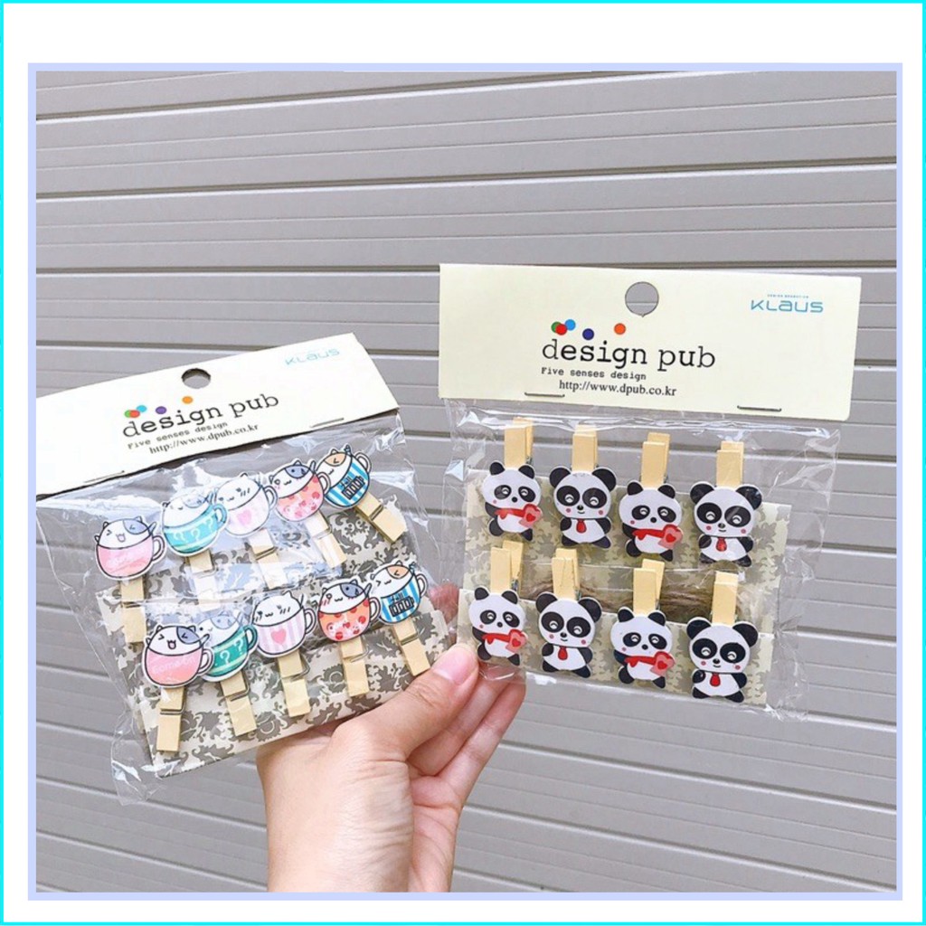 Set 10 kẹp ảnh gỗ treo ảnh trang trí tường kèm dây thừng 2m quà lưu niệm