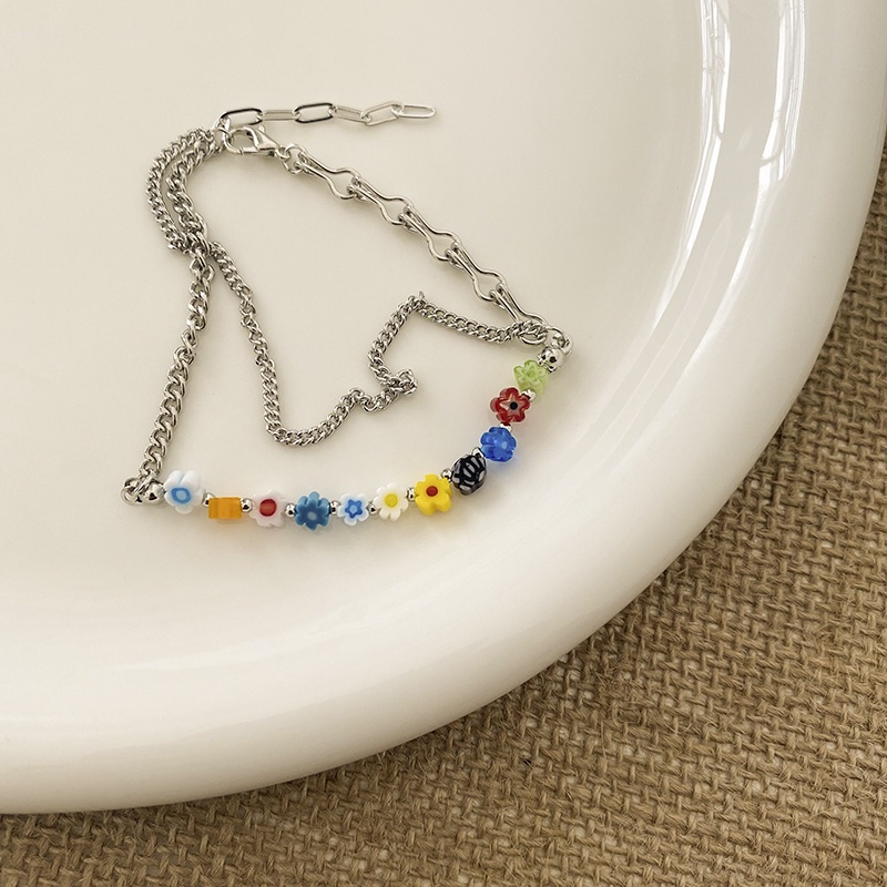 Vòng Đeo Tay Hai Lớp Mặt Kính Hình Hoa Nhỏ Đơn Giản Cá Tính