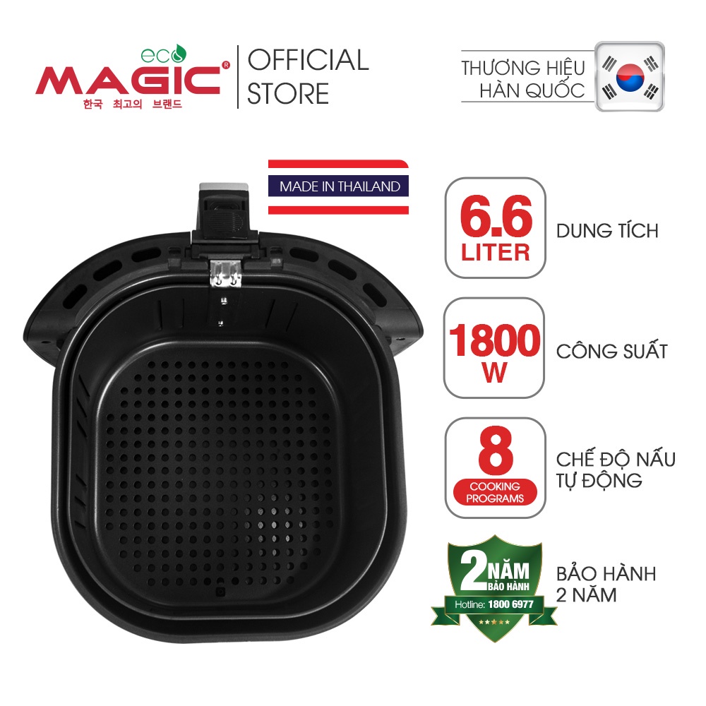 Nồi chiên không dầu điện tử Magic Eco AC110 MADE IN THAILAND 6.6L,8 chế độ nấu ăn tự động, bảo hành chính hãng