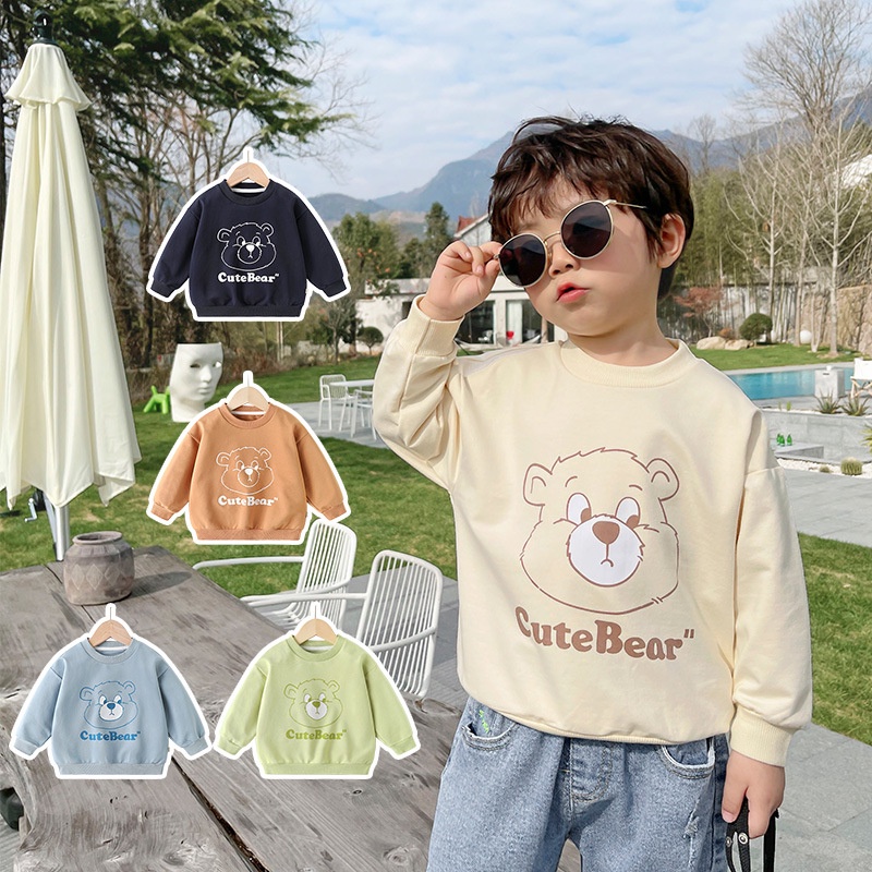 Áo Sweater in Hình Gấu Hoạt Hình Dễ Thương Thời Trang Xuân Thu Cho Bé Trai