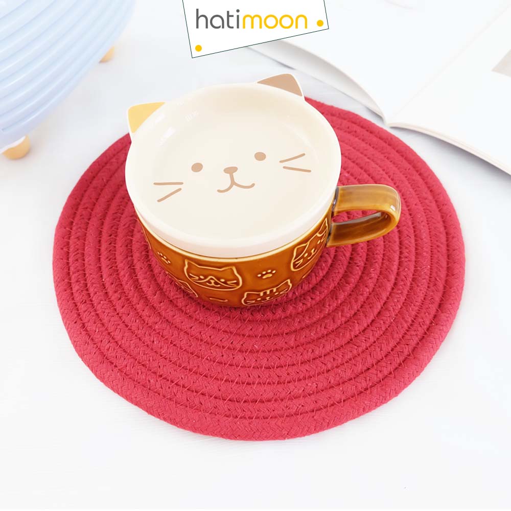 Tấm lót decor, tấm lót ấm trà, đế lót nồi, đĩa sợi vải màu đậm 24cm, 30cm - Hatimoon