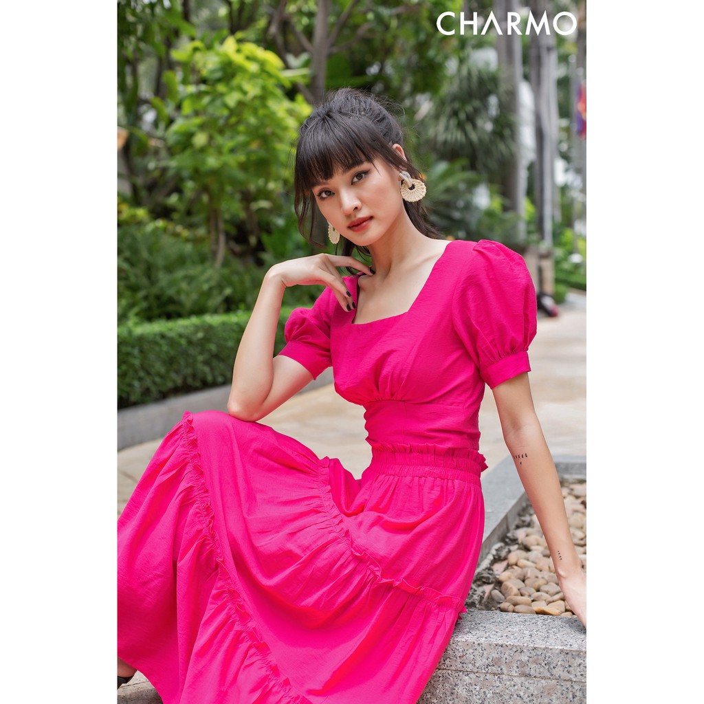 Set áo và váy CHARMO chất linen trẻ trung tươi mát mùa hè Drawstring Croptop &amp; Drawstring Skirt