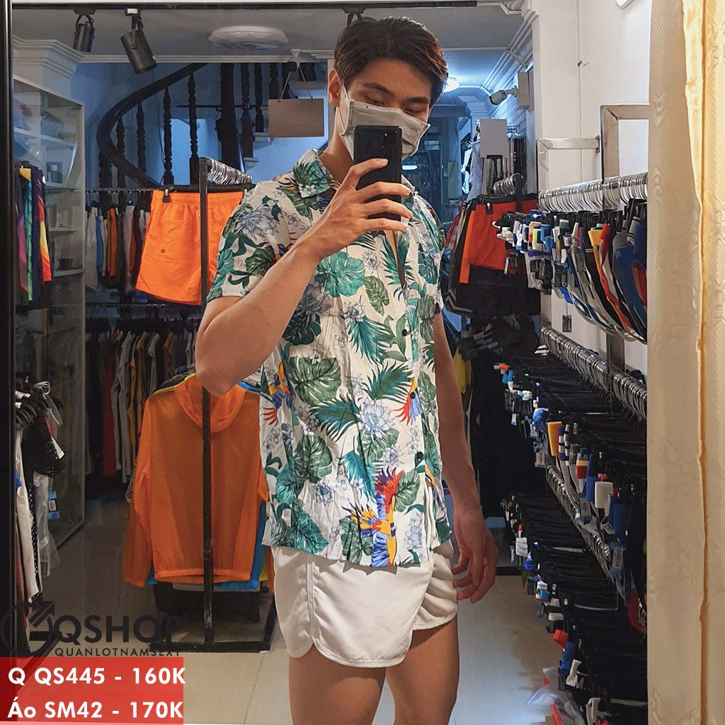 Áo sơ mi đi biển hoa lá trái cây vải đũi QSHOP