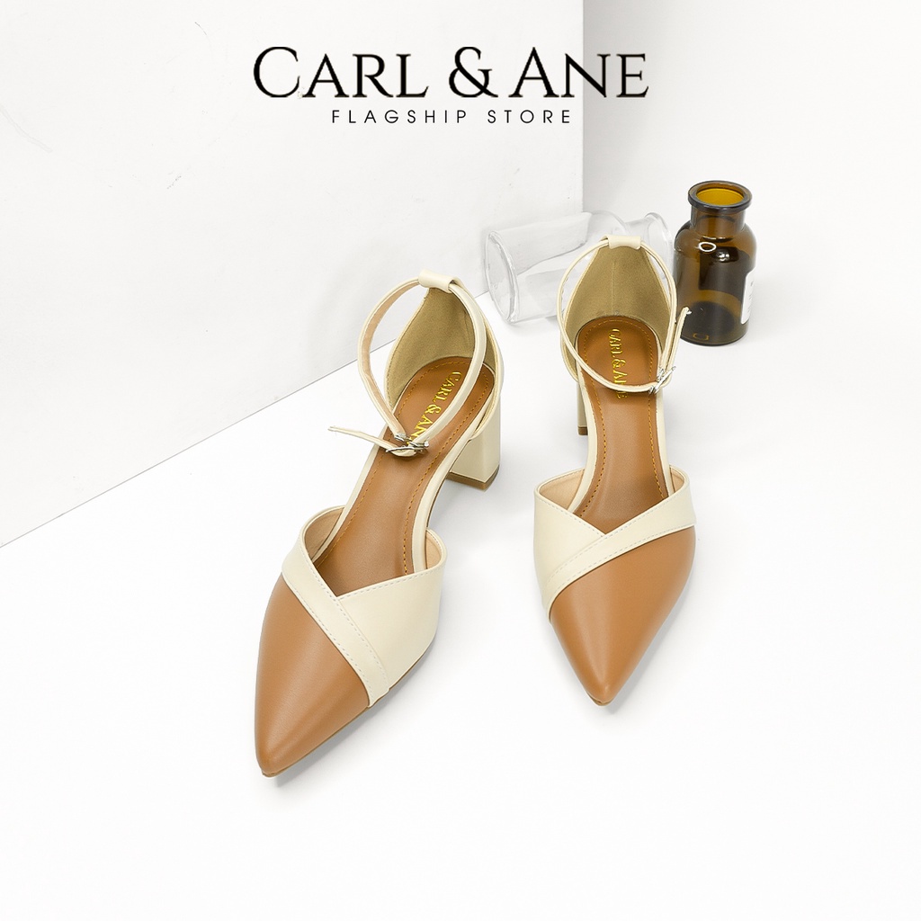 Carl & Ane - Giày cao gót bít mũi kiểu dáng Hàn Quốc 2022 màu kem phối bố _ CL017