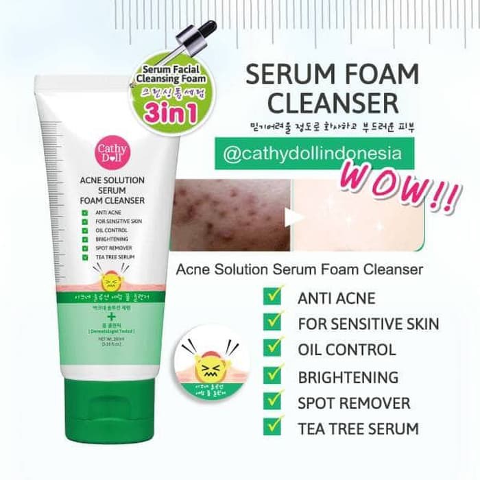 Sữa Rửa Mặt Ngừa Mụn, Sáng Da Acne Solution/ Aura Whitening Serum Foam Cleanser Cathy Doll 100ml hàng nội địa thái 100%