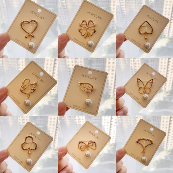 Ghim Cài Áo Hình Lá Đính Ngọc Trai Nhân Tạo Thời Trang