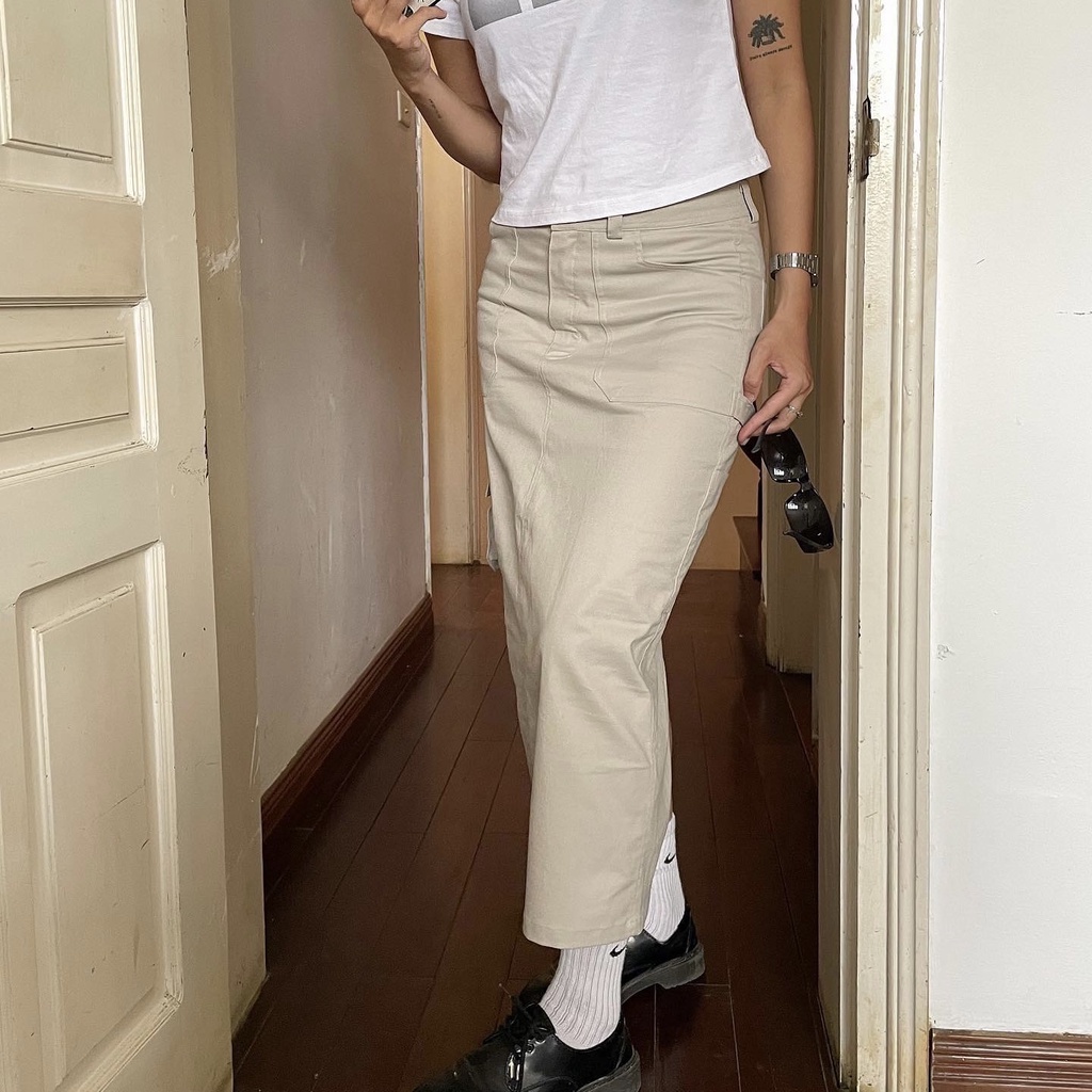 Chân váy kaki midi dài phong cách y2k - Phơn Garment