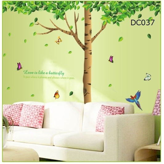 Decal dán tường đẹp Cây xanh bóng mát to trang trí phòng khách tươi mát - DCX008
