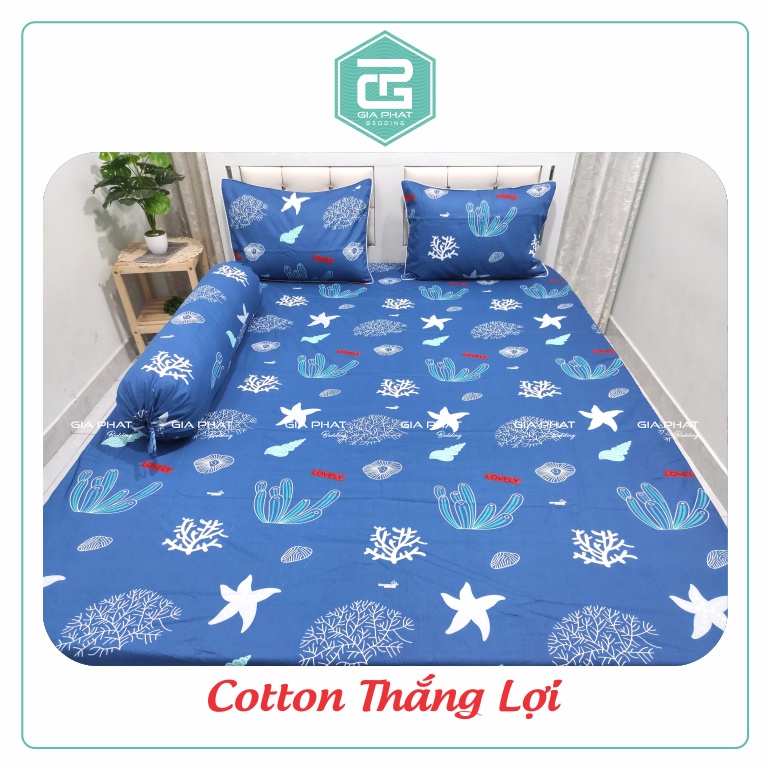 Bộ ga gối Thắng Lợi {4 món}100% Cotton chuẩn logo họa tiết Sò Biển