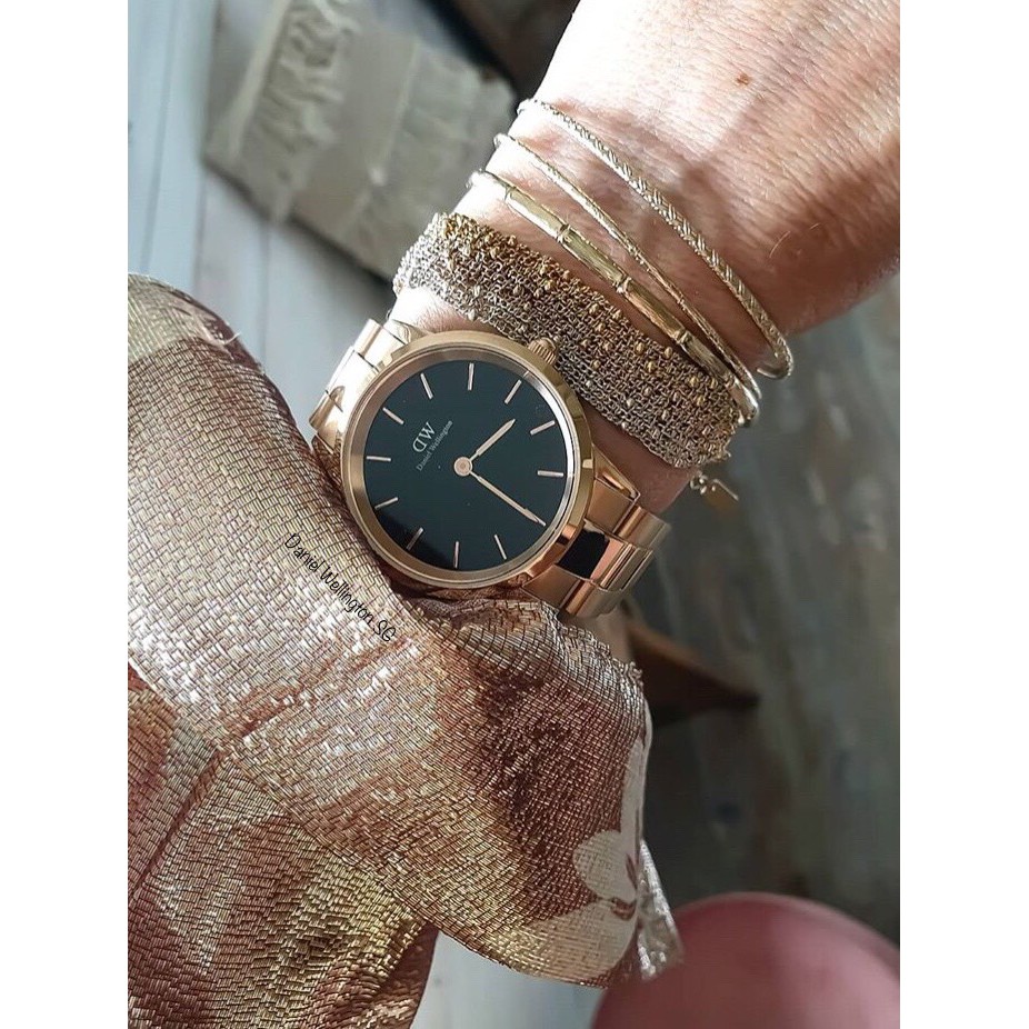 Đồng hồ NAM NỮ D,.W Dây Iconic Dây Vàng hồng - Mặt đen - Đủ Size 28mm 32mm 36mm