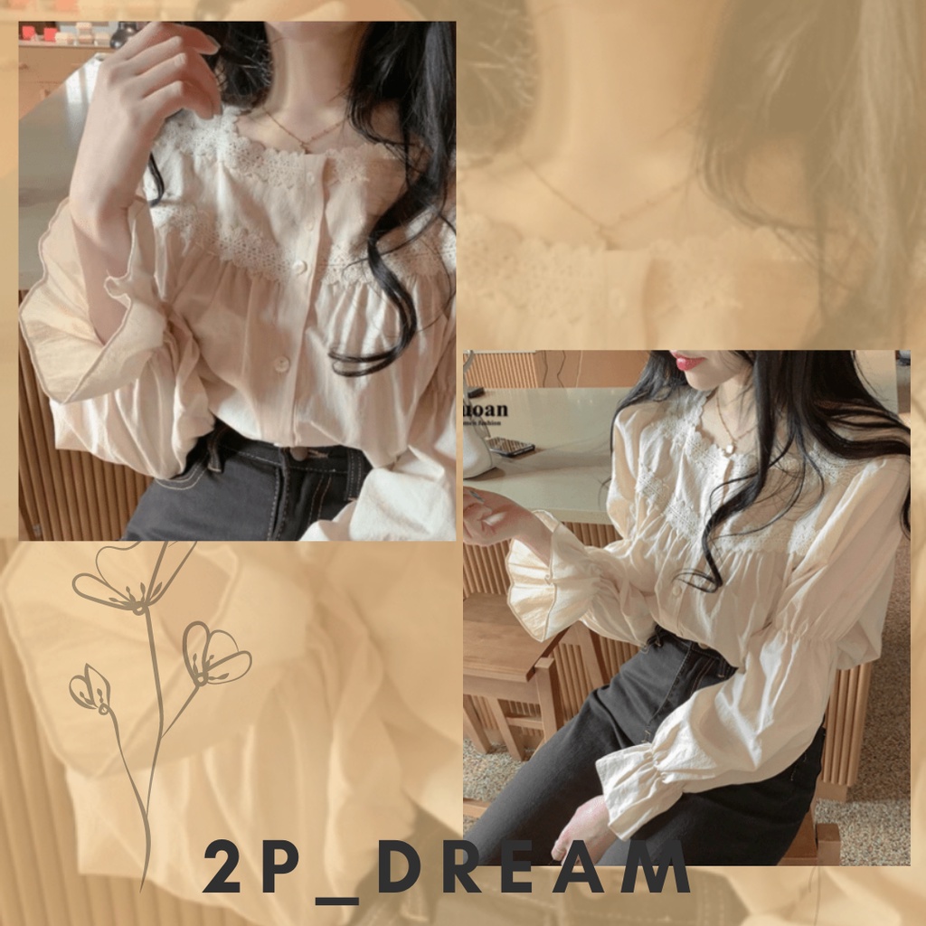 Áo babydoll viền ren bo tay phong cách Hàn Quốc Thời trang nữ