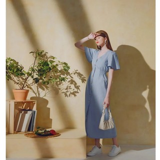 Váy dài denim nhấn eo bên hông cài nút trước nữ Air Space 2021824039