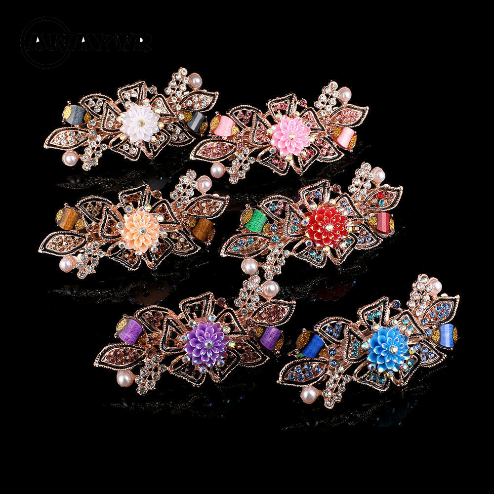 Hàn Quốc Retro Rhinestone Hoa Barrette Ghim tóc Phụ nữ Mùa xuân Kẹp tóc đuôi ngựa Phụ kiện tóc