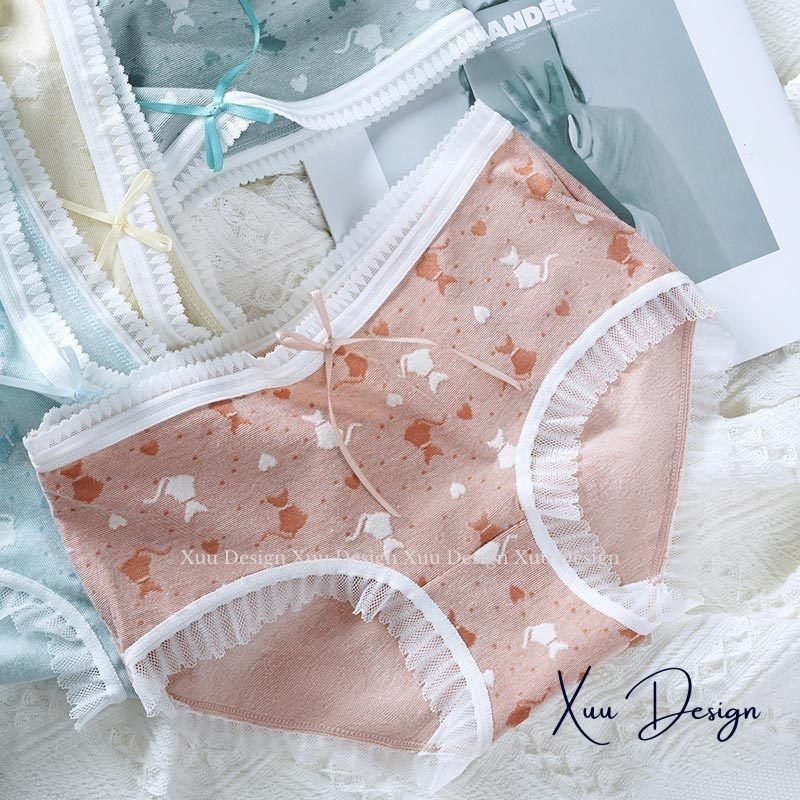 Quần lót Cotton nữ cao cấp họa tiết mèo dễ thương, chất liệu co dãn thấm hút thoáng khí - Wexuu Design QC85