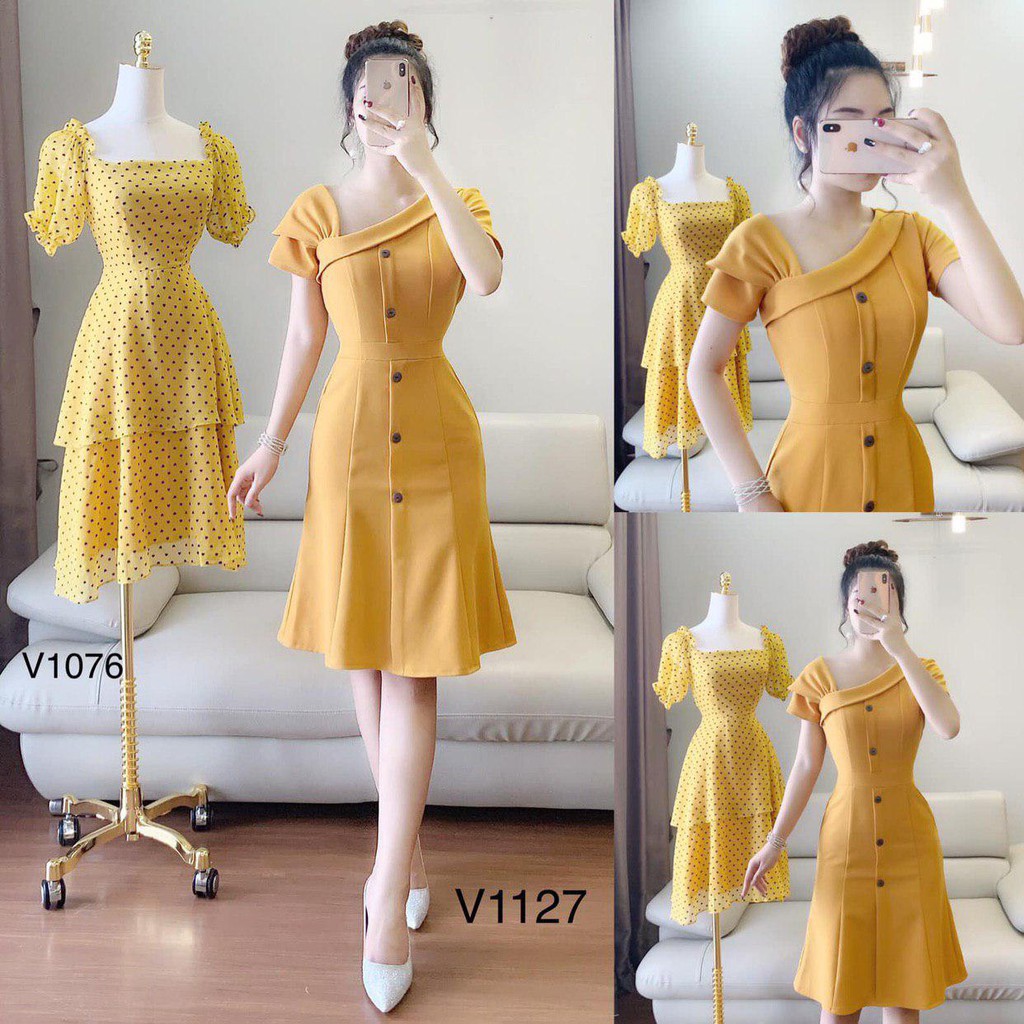 [ xả kho ] MiD Đầm vàng sơmi quý phái V1127 Mie Design {ảnh thật shop tự chụp}